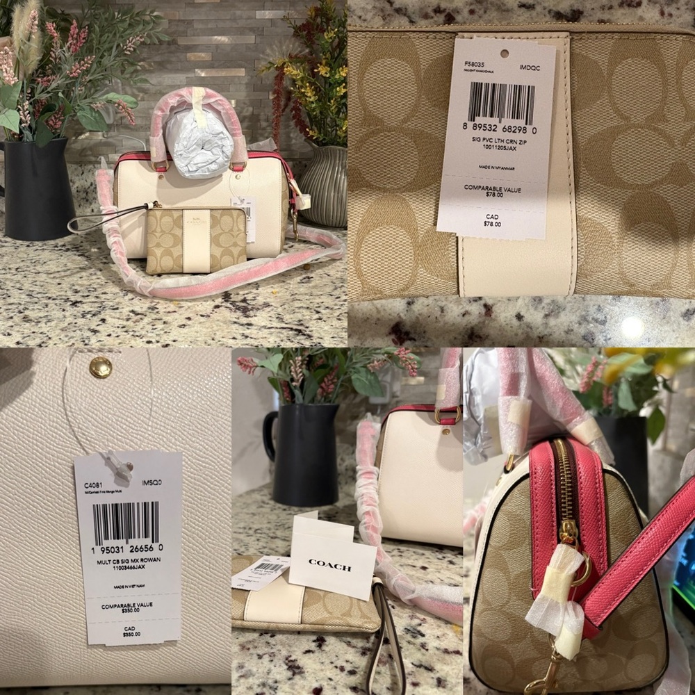 Coach Beige and pink Women's Rowan satchel Bag